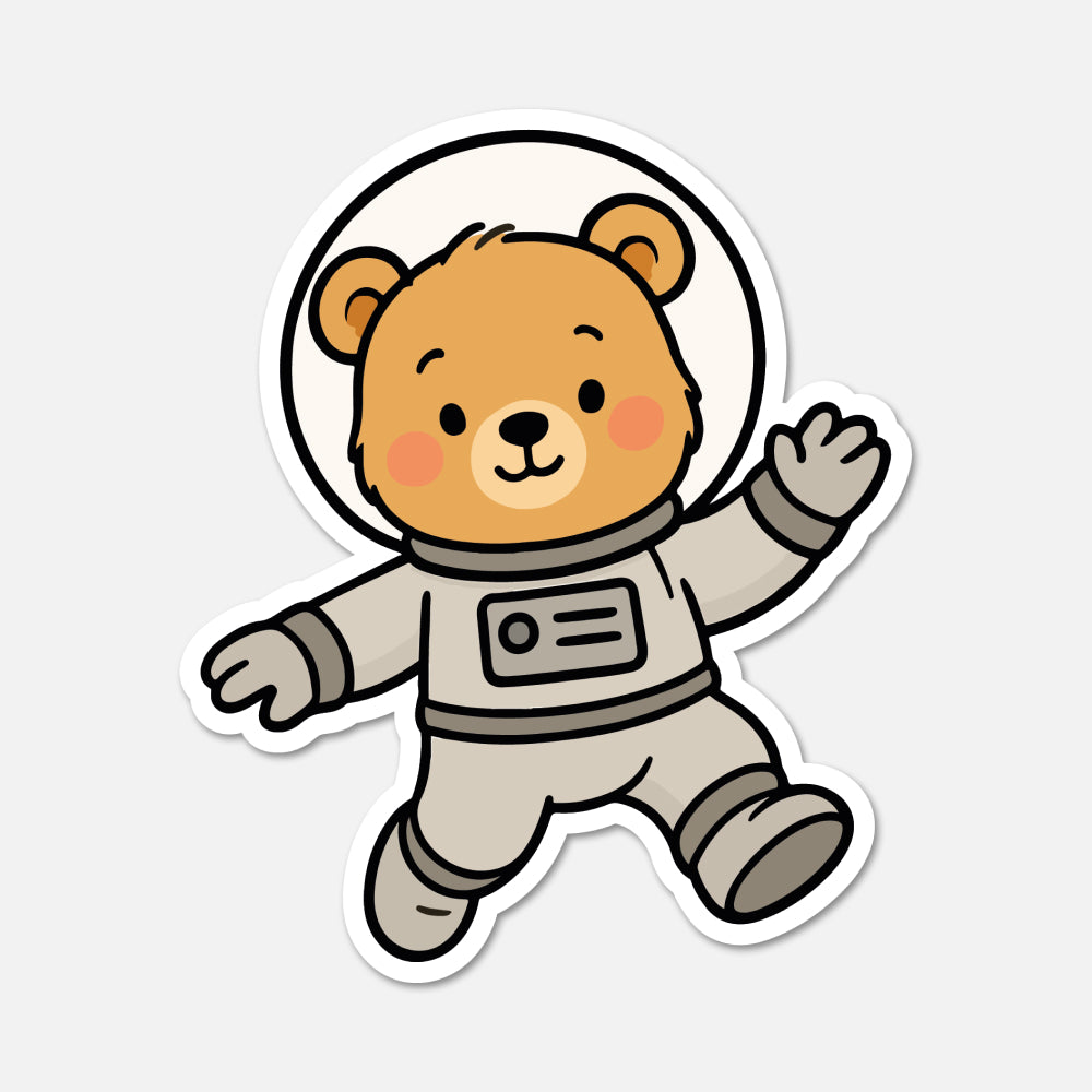 hand drawn Benedict Bear astronaut sticker on white background
