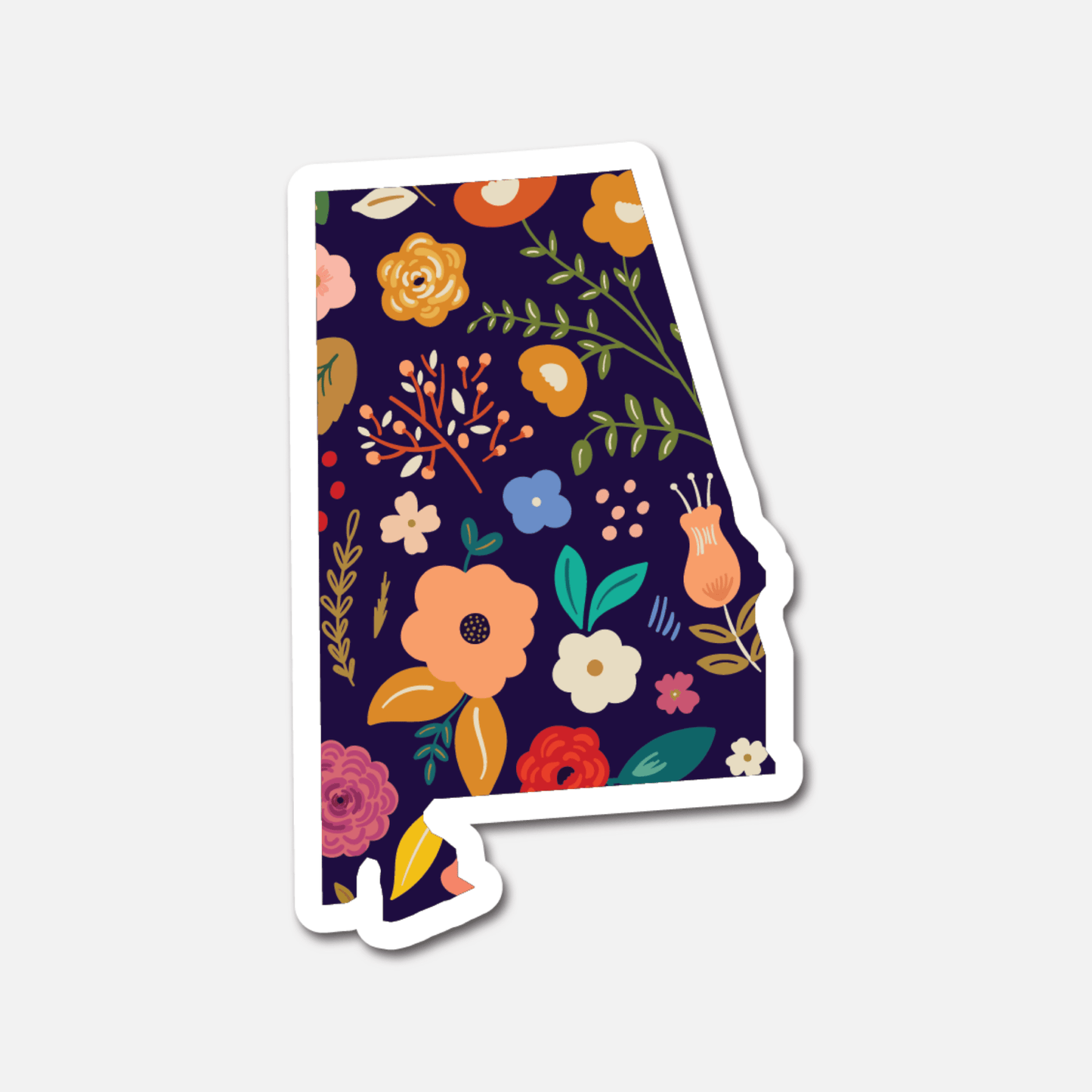 Alabama Navy Floral State Sticker - Footnotes Paper