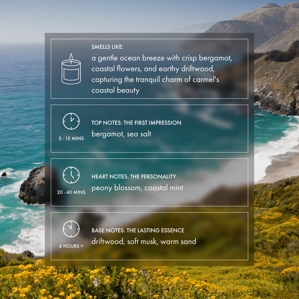 Carmel By The Sea Candle | Bergamot, Peony, Sea Salt - Footnotes Paper