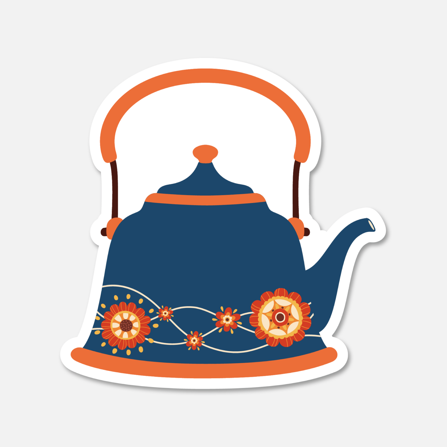 Flower Stickers: Blue and Orange Floral Kettle - Footnotes Paper