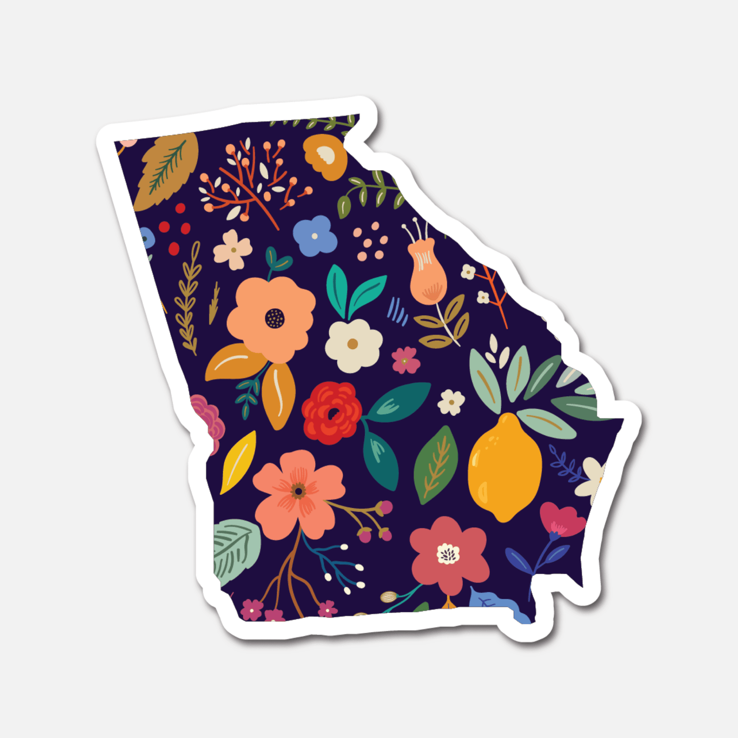 Georgia Navy Floral State Sticker - Footnotes Paper