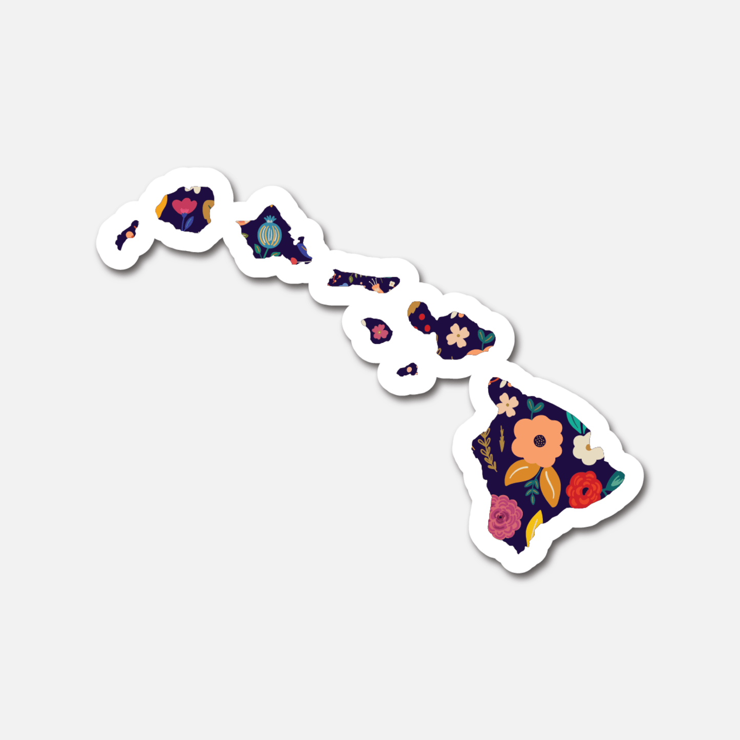 Hawaii Navy Floral State Sticker - Footnotes Paper