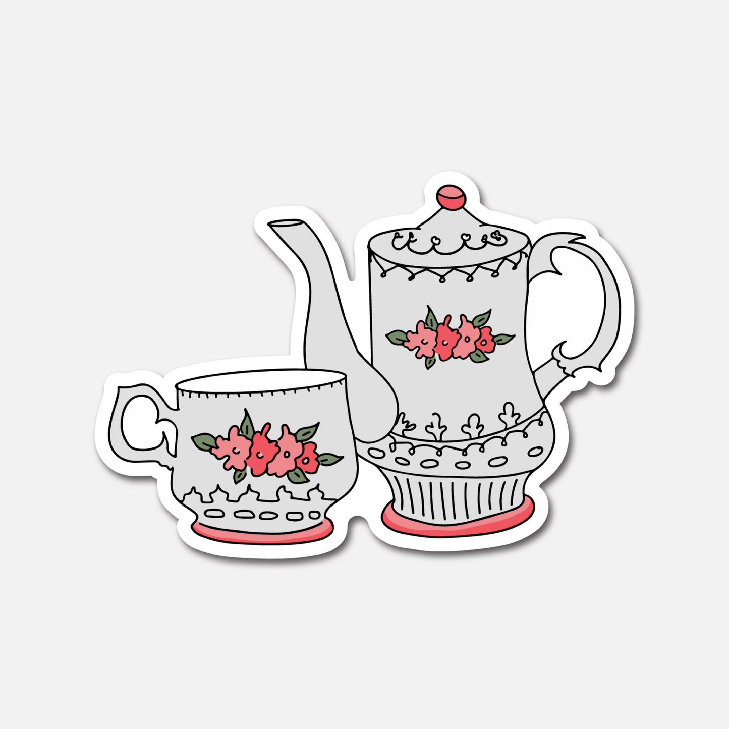 Teapot and Tea Cup Floral - Everyday Sticker - Footnotes Paper
