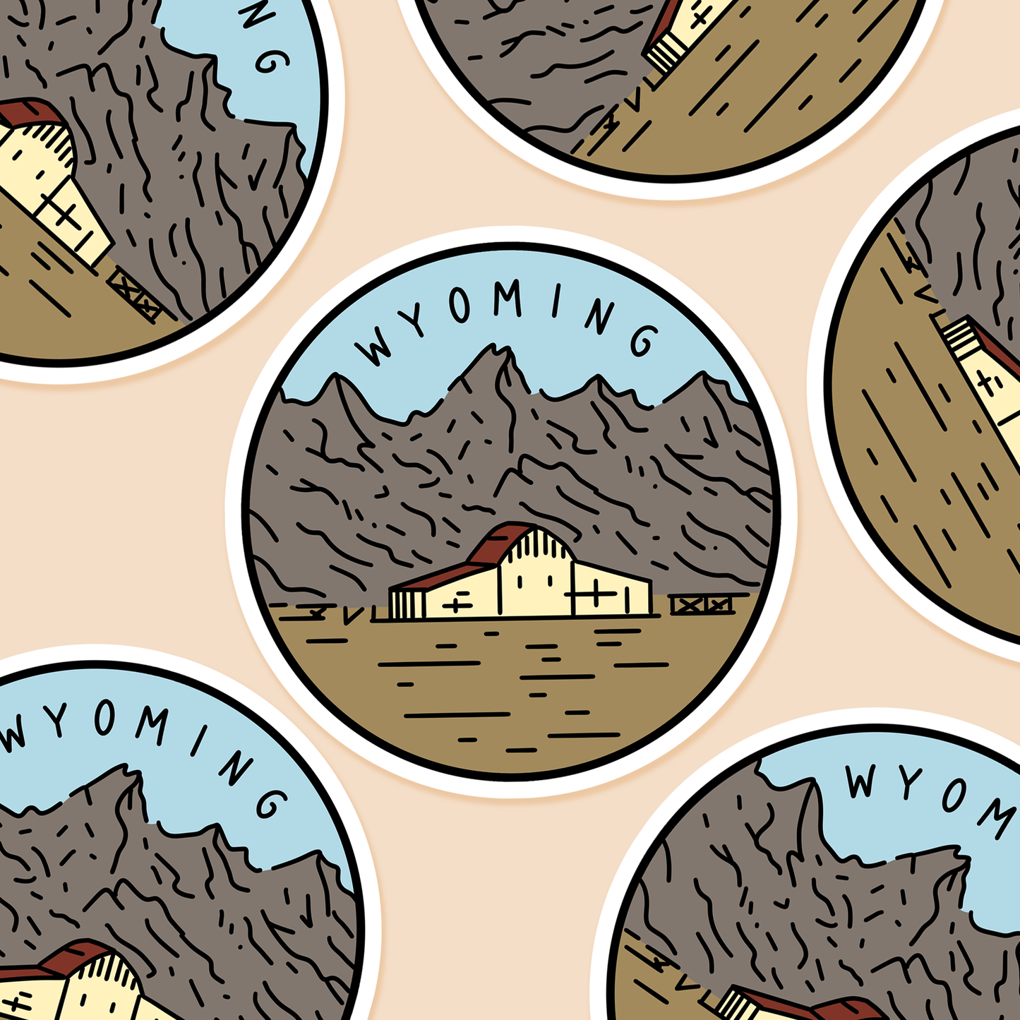 Wyoming Illustrated US State 3 x 3 in - Travel Sticker