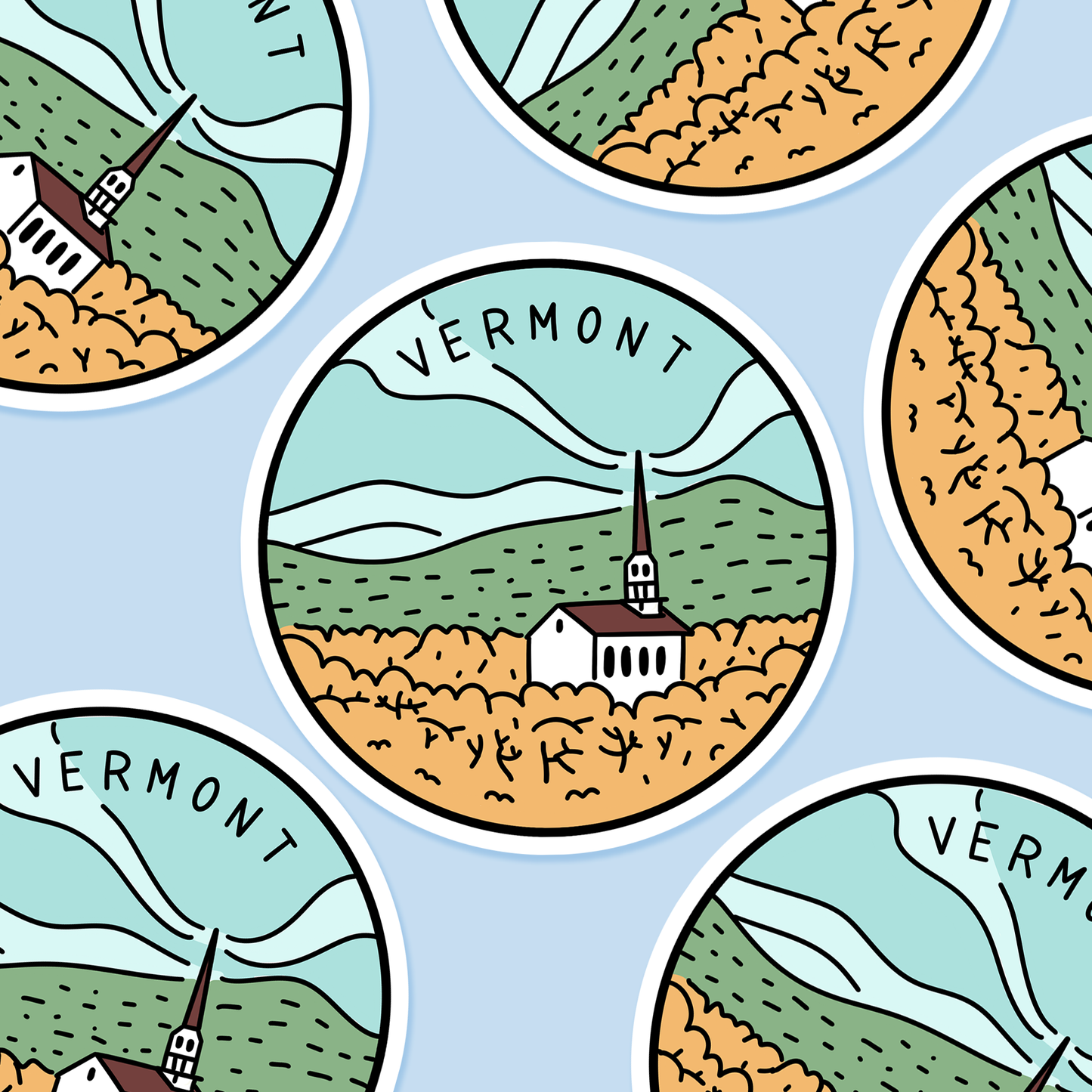 Vermont Illustrated US State 3 x 3 in - Travel Sticker