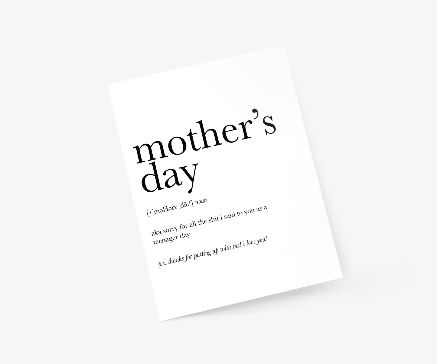 Mother's Day Definition (sorry) Mother's Day Card | Footnotes Paper