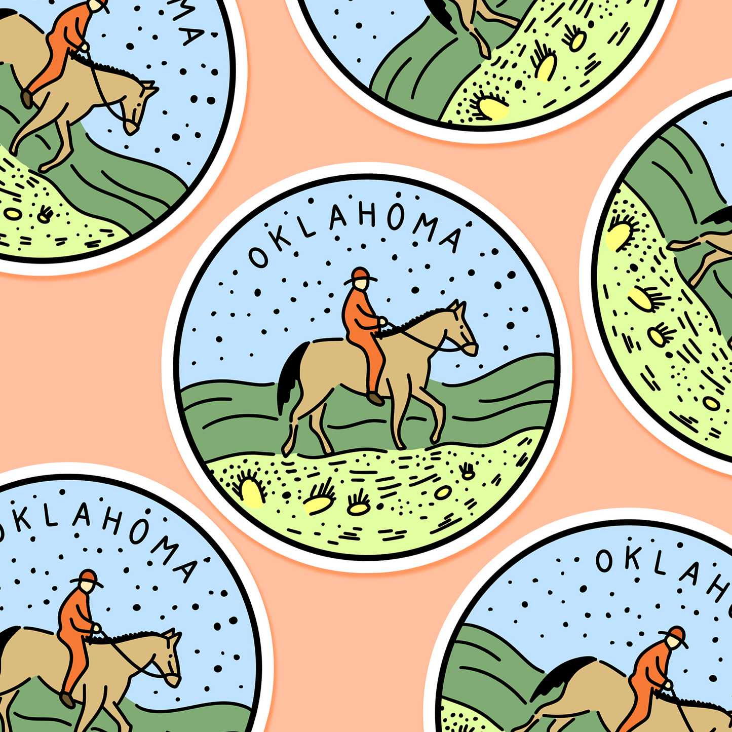 Oklahoma Illustrated US State 3 x 3 in - Travel Sticker