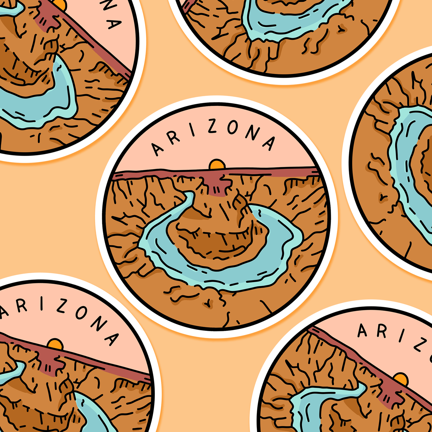 Arizona Illustrated US State 3 x 3 in - Travel Sticker - Footnotes Paper