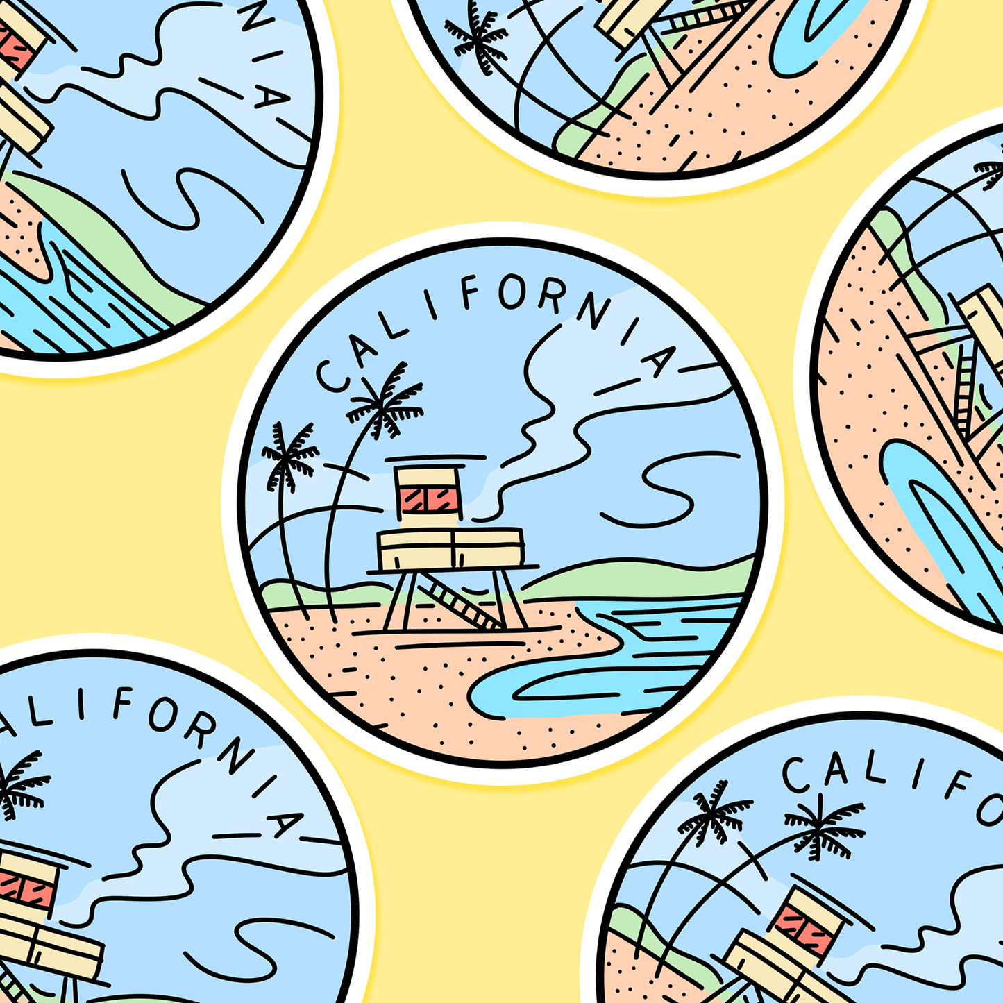 California Illustrated US State 3 x 3 in - Travel Sticker - Footnotes Paper