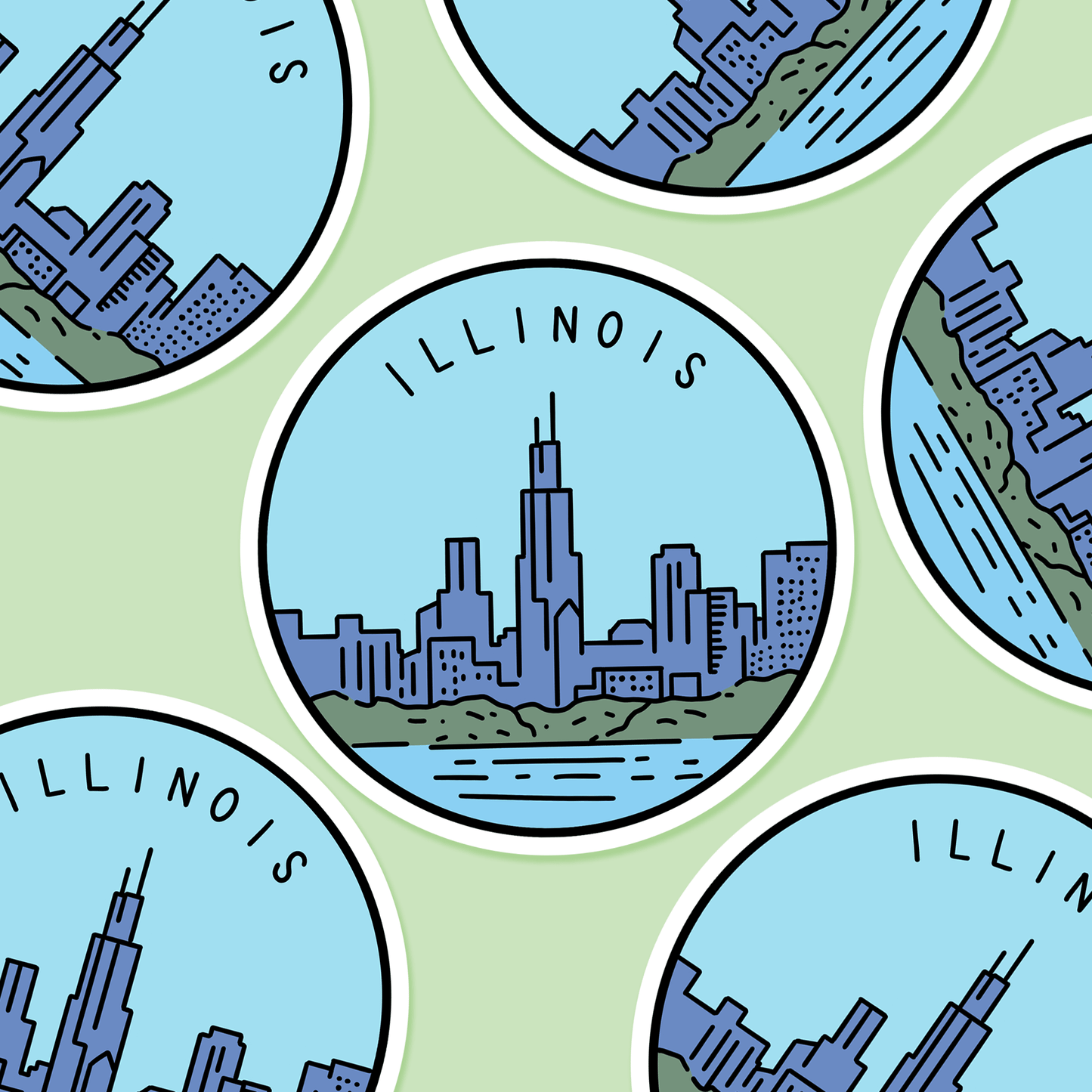 Illinois Illustrated US State 3 x 3 in - Travel Sticker - Footnotes Paper