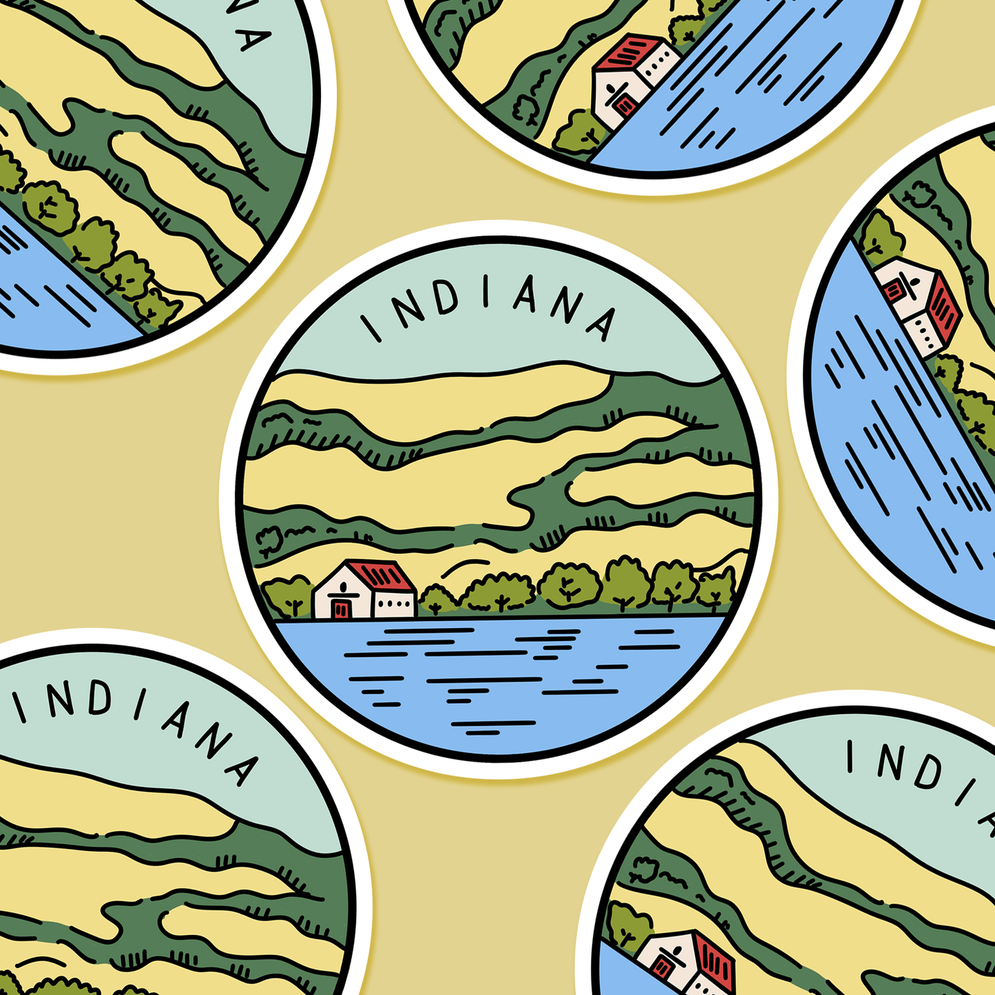 Indiana Illustrated US State 3 x 3 in - Travel Sticker - Footnotes Paper