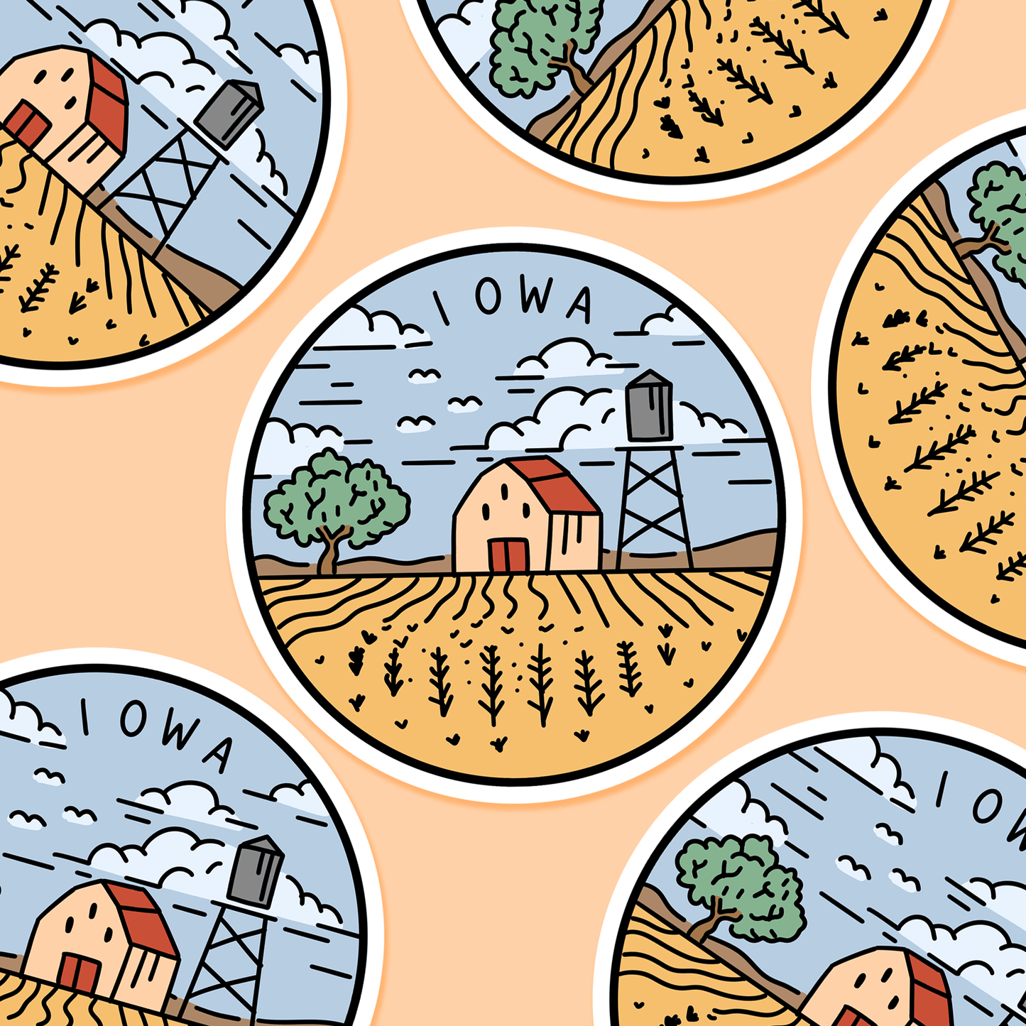 Iowa Illustrated US State 3 x 3 in - Travel Sticker - Footnotes Paper