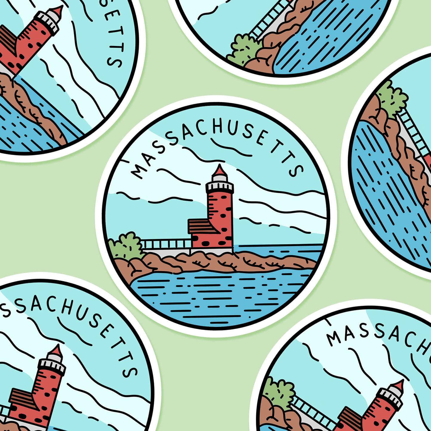 Massachusetts Illustrated US State 3 x 3 in - Travel Sticker - Footnotes Paper