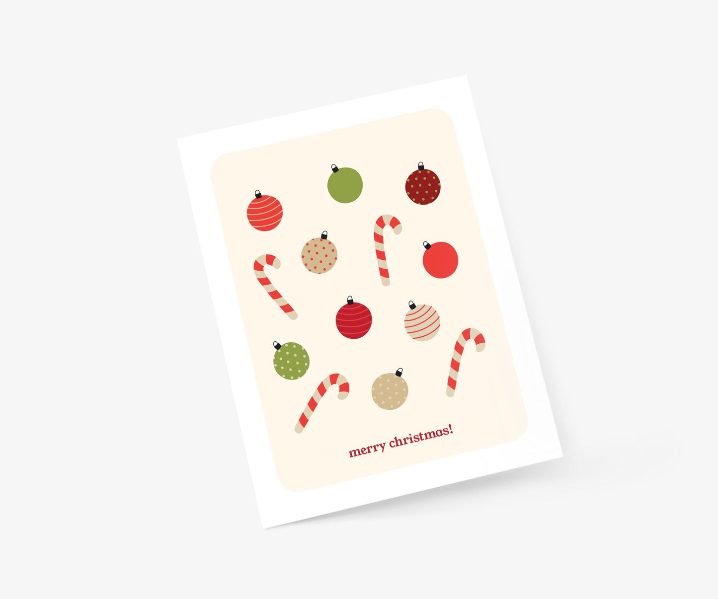 Merry Christmas Ornaments and Candy Cane Christmas Greeting Card - Footnotes Paper