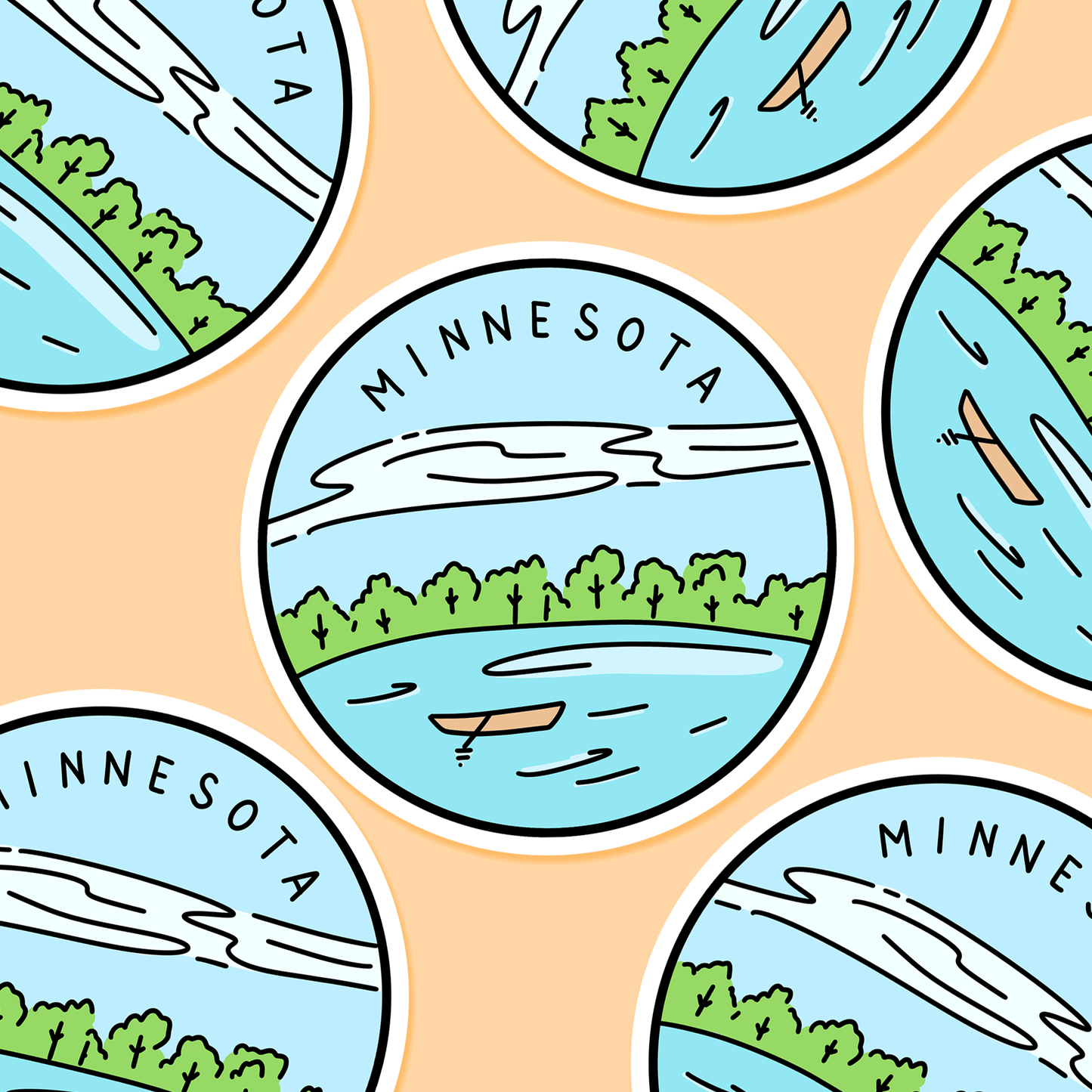 Minnesota Illustrated US State 3 x 3 in - Travel Sticker - Footnotes Paper