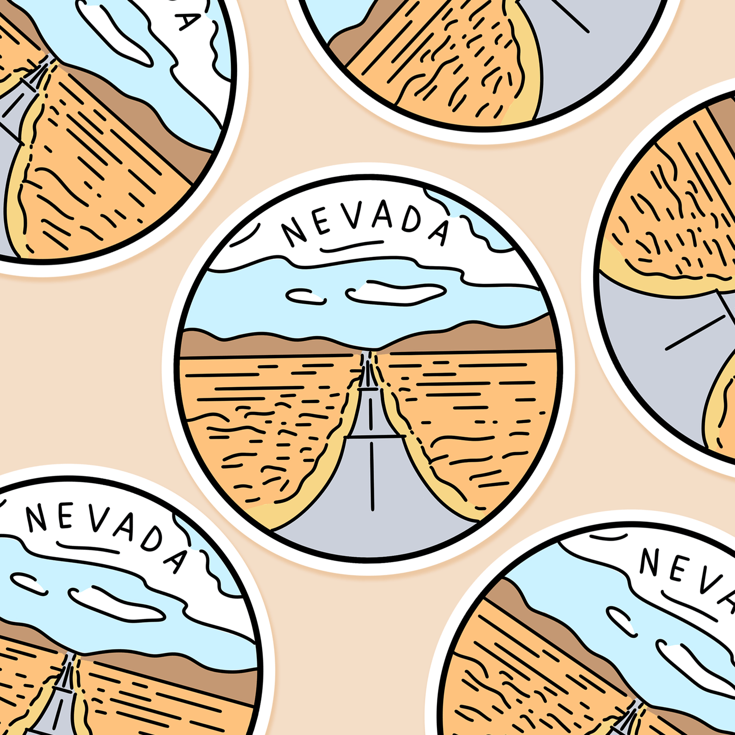 Nevada Illustrated US State 3 x 3 in - Travel Sticker - Footnotes Paper