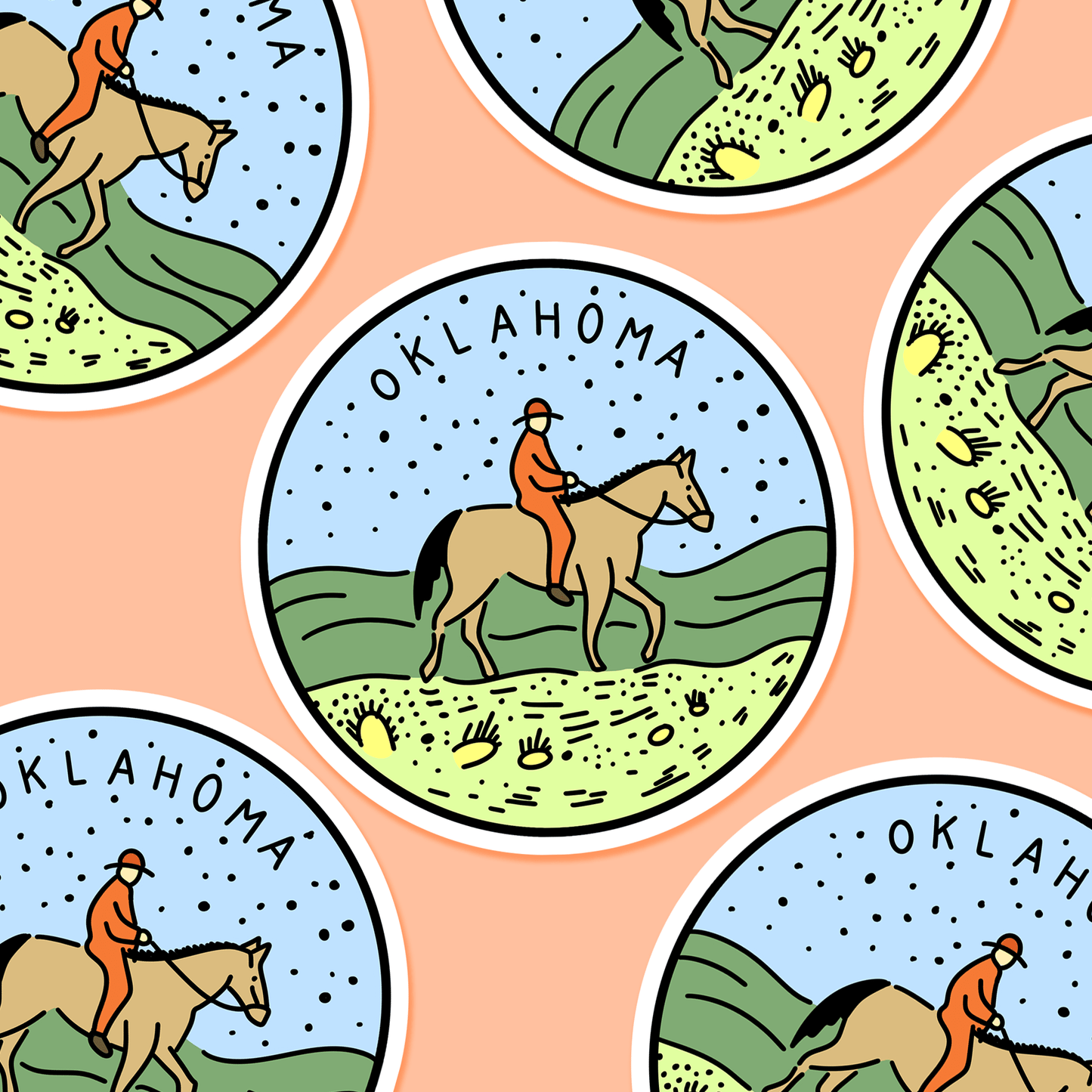 Oklahoma Illustrated US State 3 x 3 in - Travel Sticker - Footnotes Paper