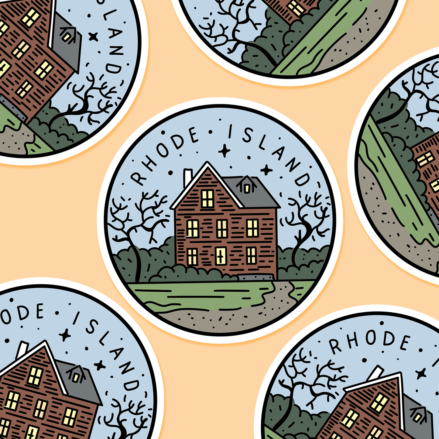 Rhode Island Illustrated US State 3 x 3 in - Travel Sticker - Footnotes Paper