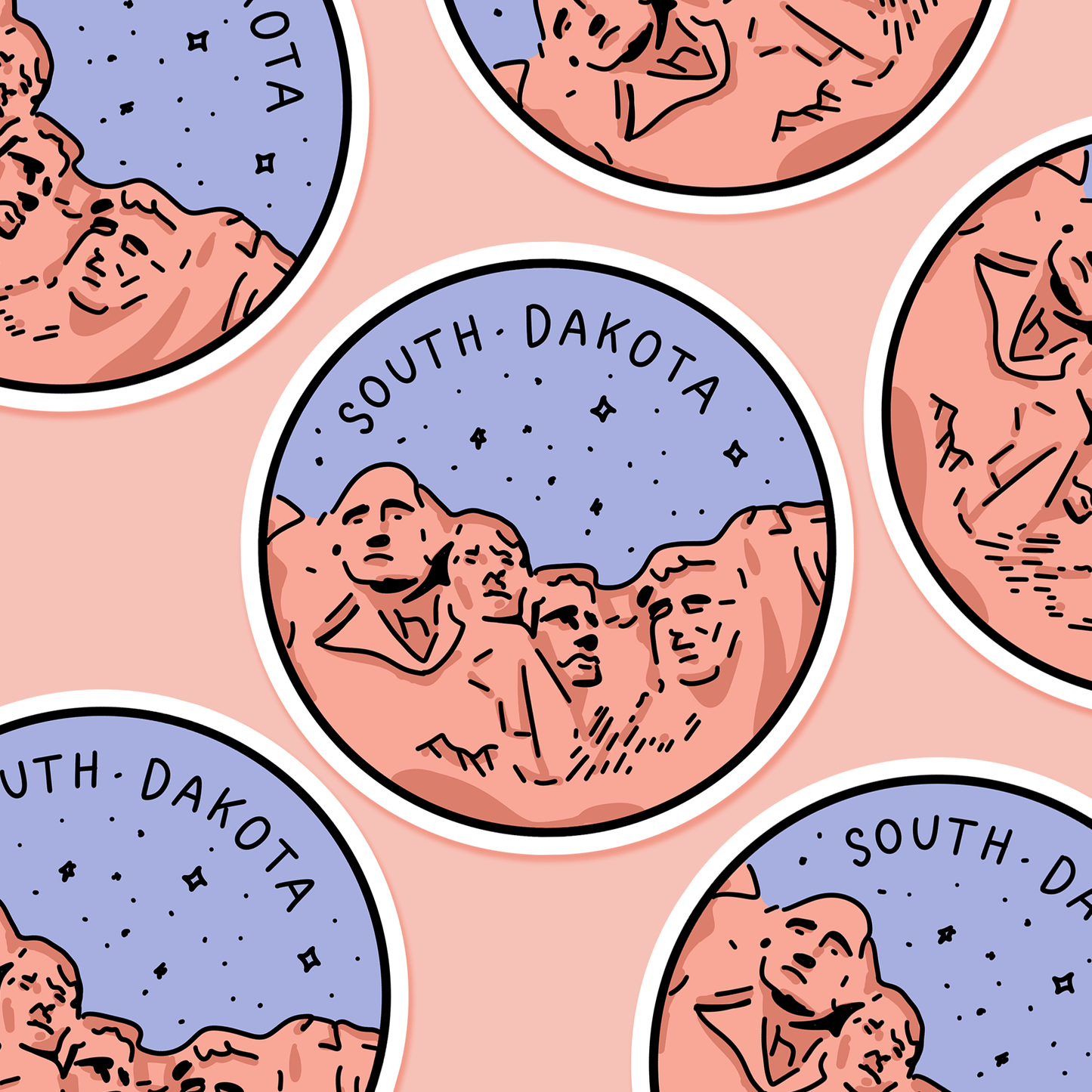 South Dakota Illustrated US State 3 x 3 in - Travel Sticker - Footnotes Paper