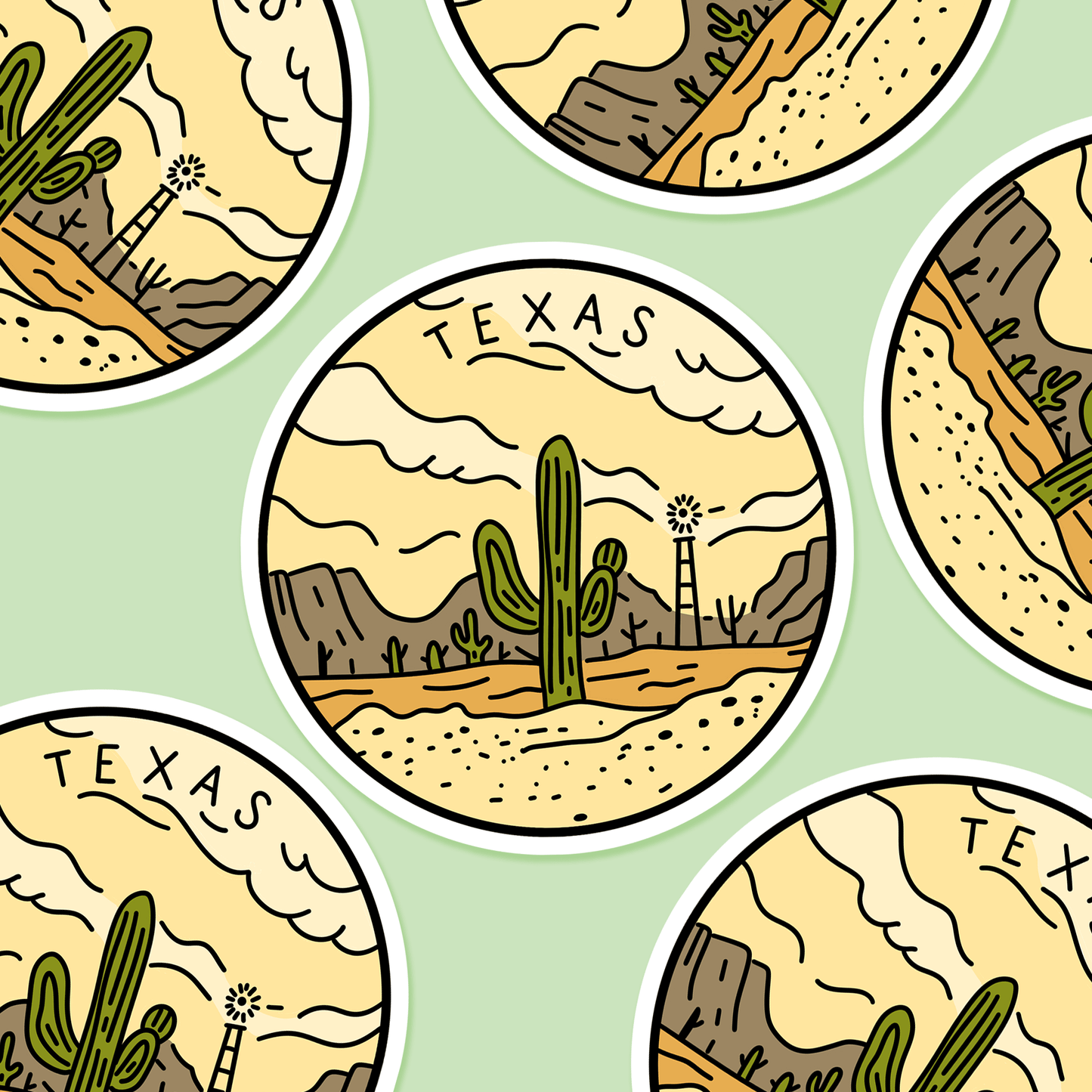 Texas Illustrated US State 3 x 3 in - Travel Sticker - Footnotes Paper