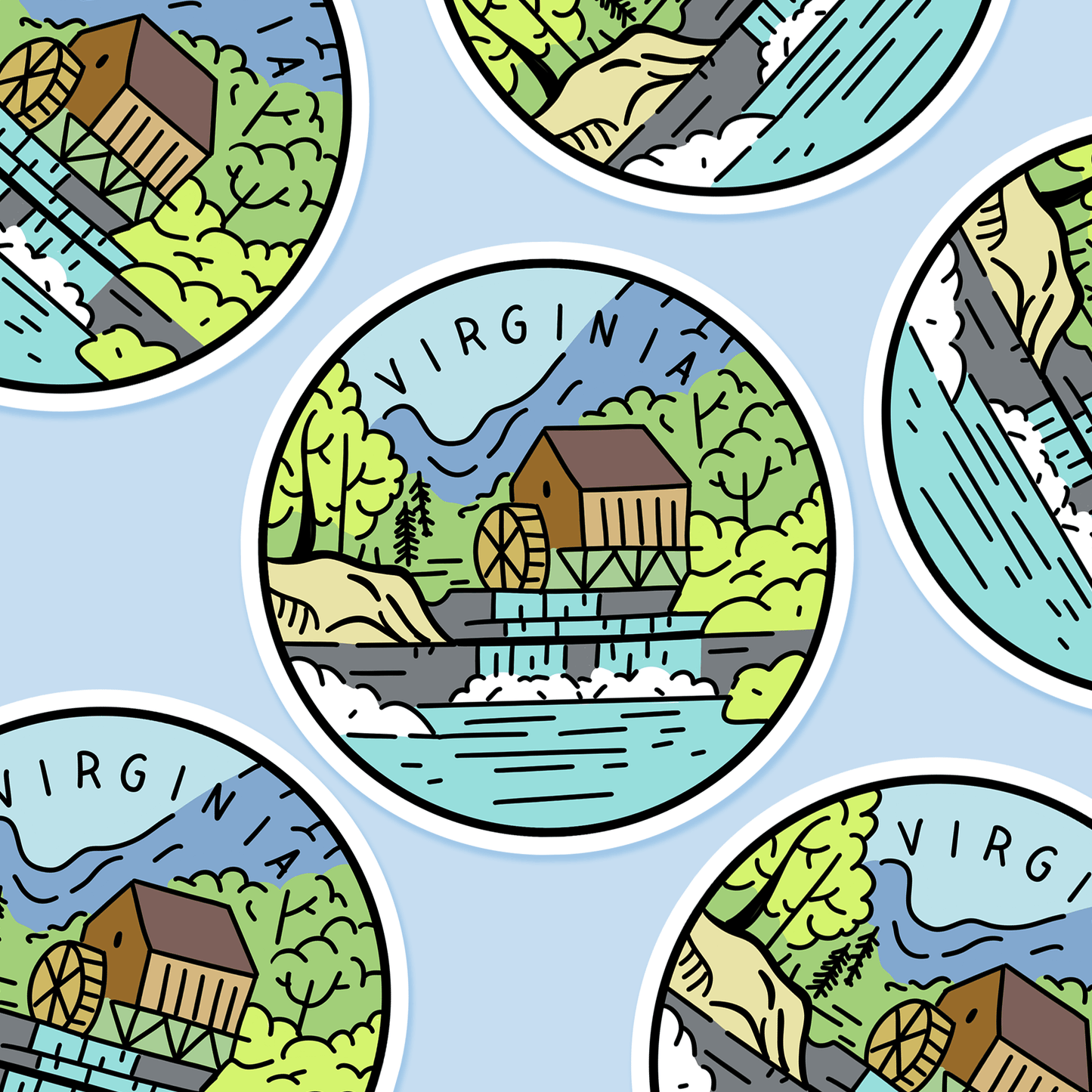 Virginia Illustrated US State 3 x 3 in - Travel Sticker - Footnotes Paper