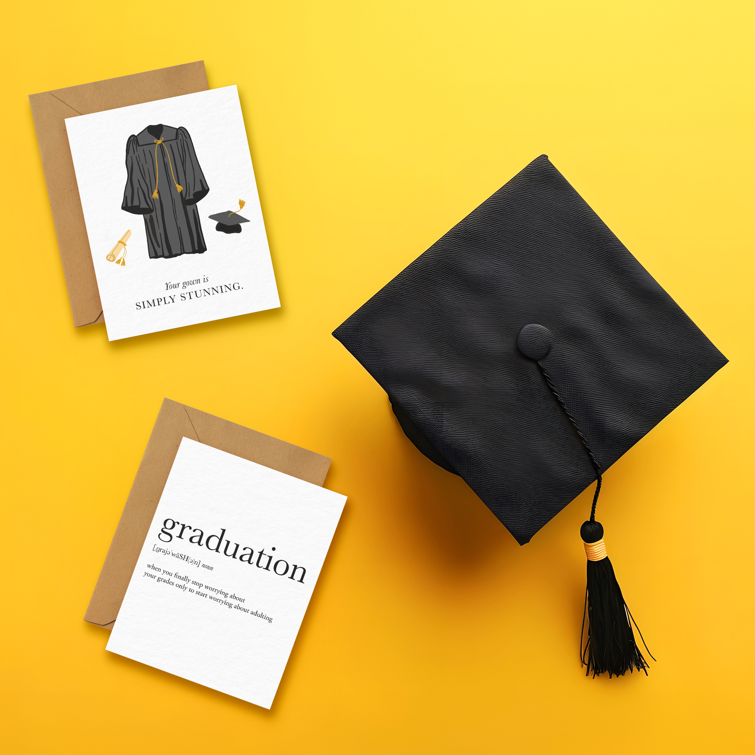 Stylish graduation cards featuring caps, diplomas, and congratulatory messages.