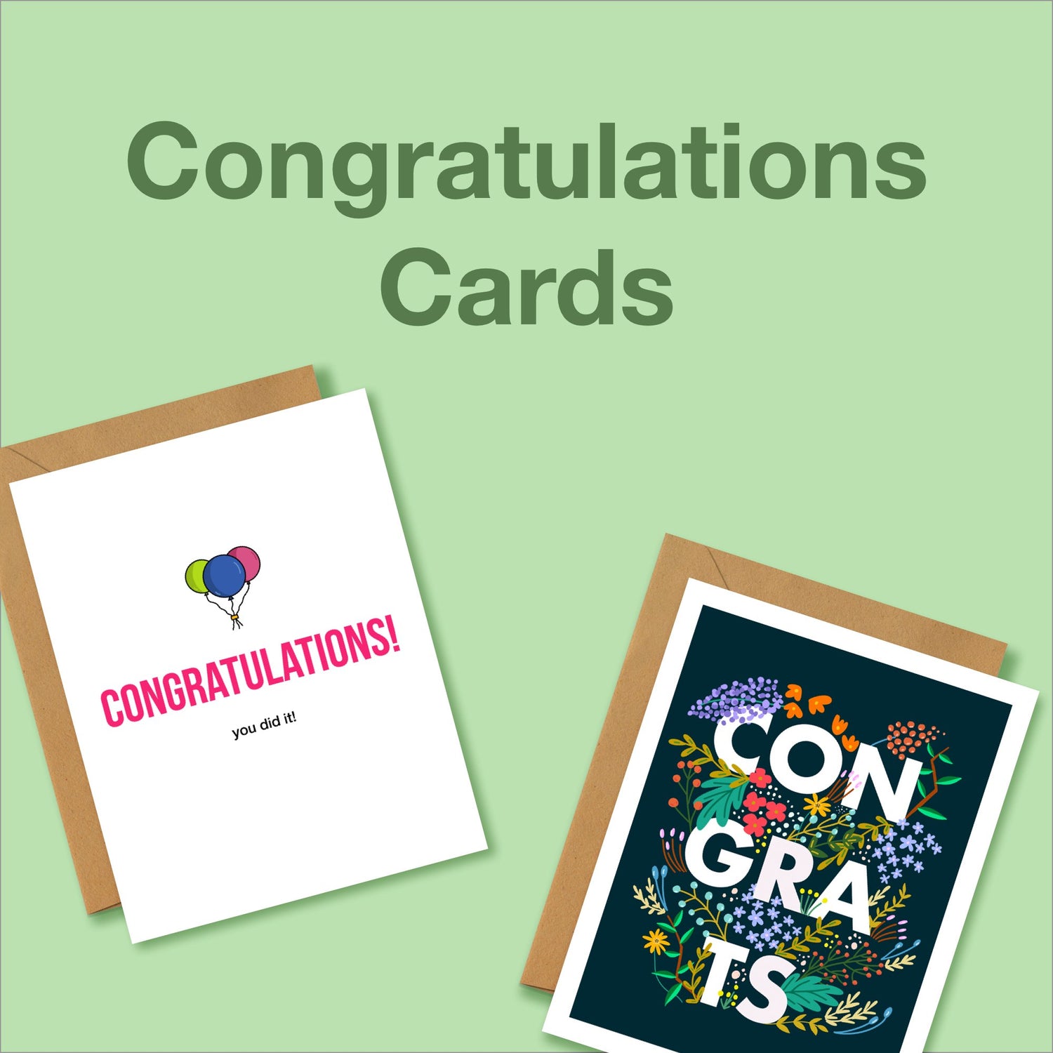 Assortment of beautifully designed Congrats Cards featuring various celebratory themes like weddings, new homes, and new jobs.