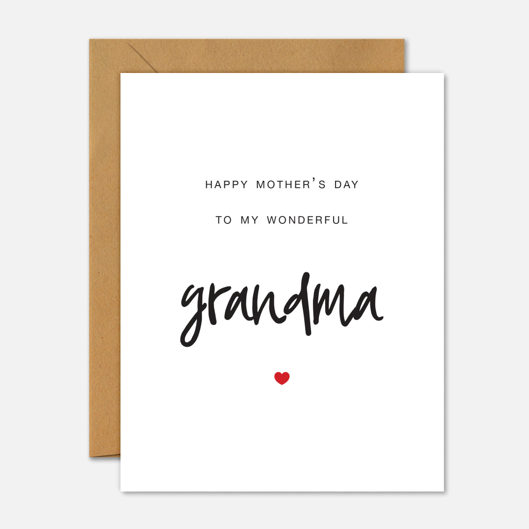 Greeting card with 'Happy Mother's Day to my wonderful grandma' text on a white background