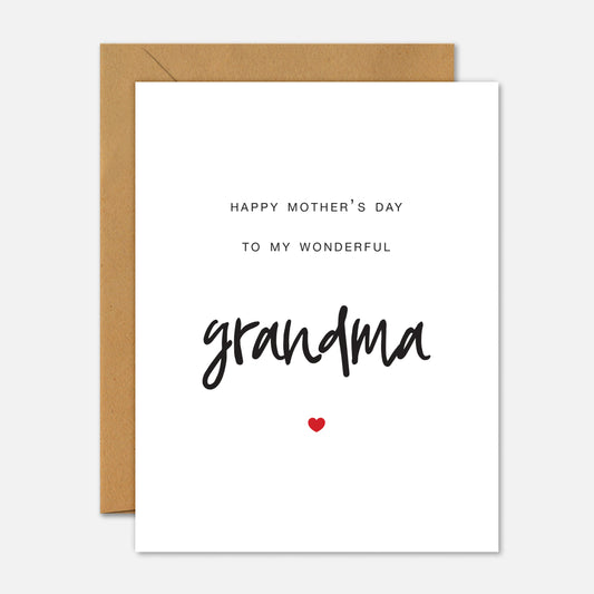 Greeting card with 'Happy Mother's Day to my wonderful grandma' text on a white background