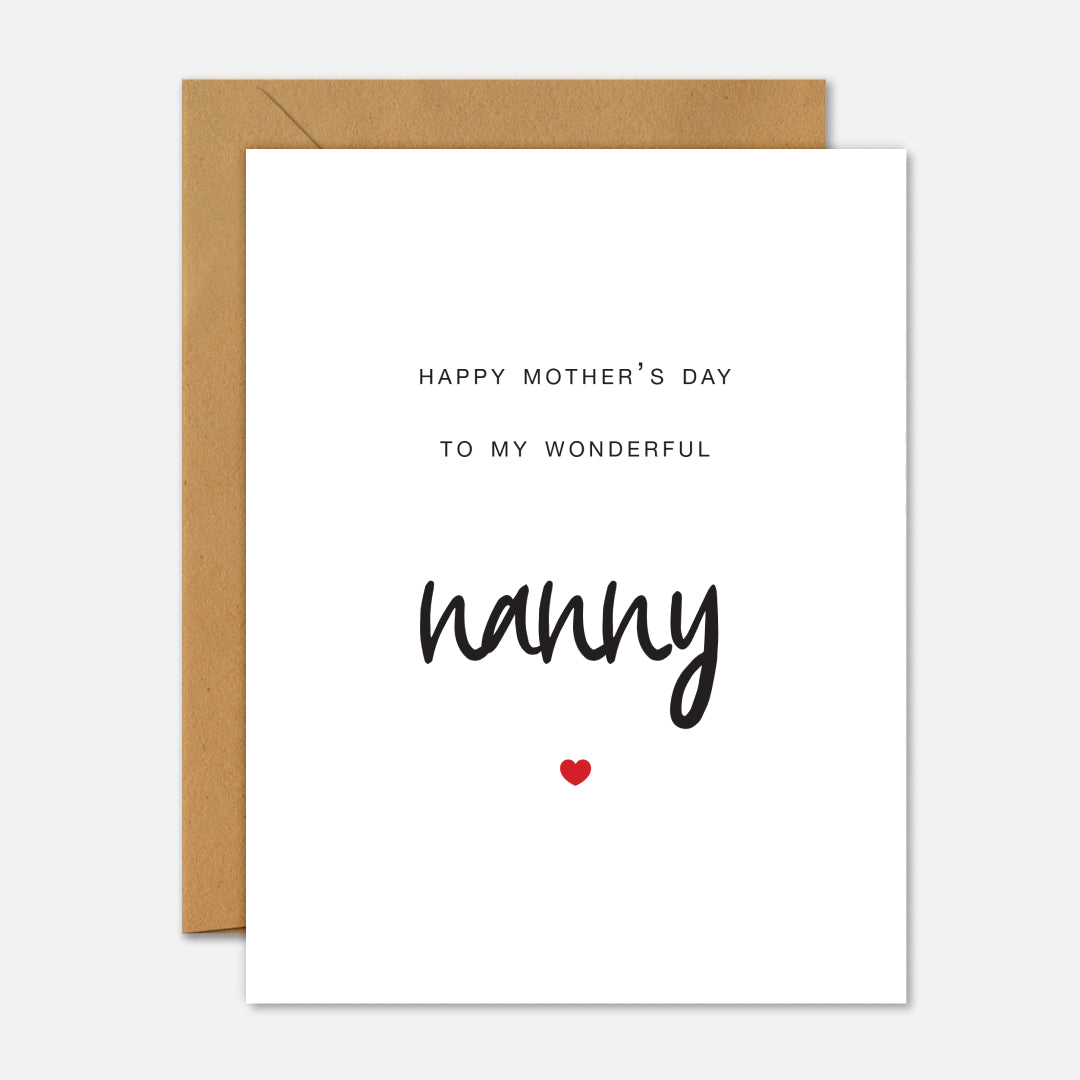 Greeting card with 'Happy Mother's Day to my wonderful nanny' text on a white background