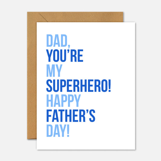 Father's Day card with blue text on a white background