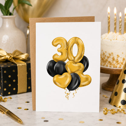 30th Birthday Gold and Black Balloons - Footnotes Paper