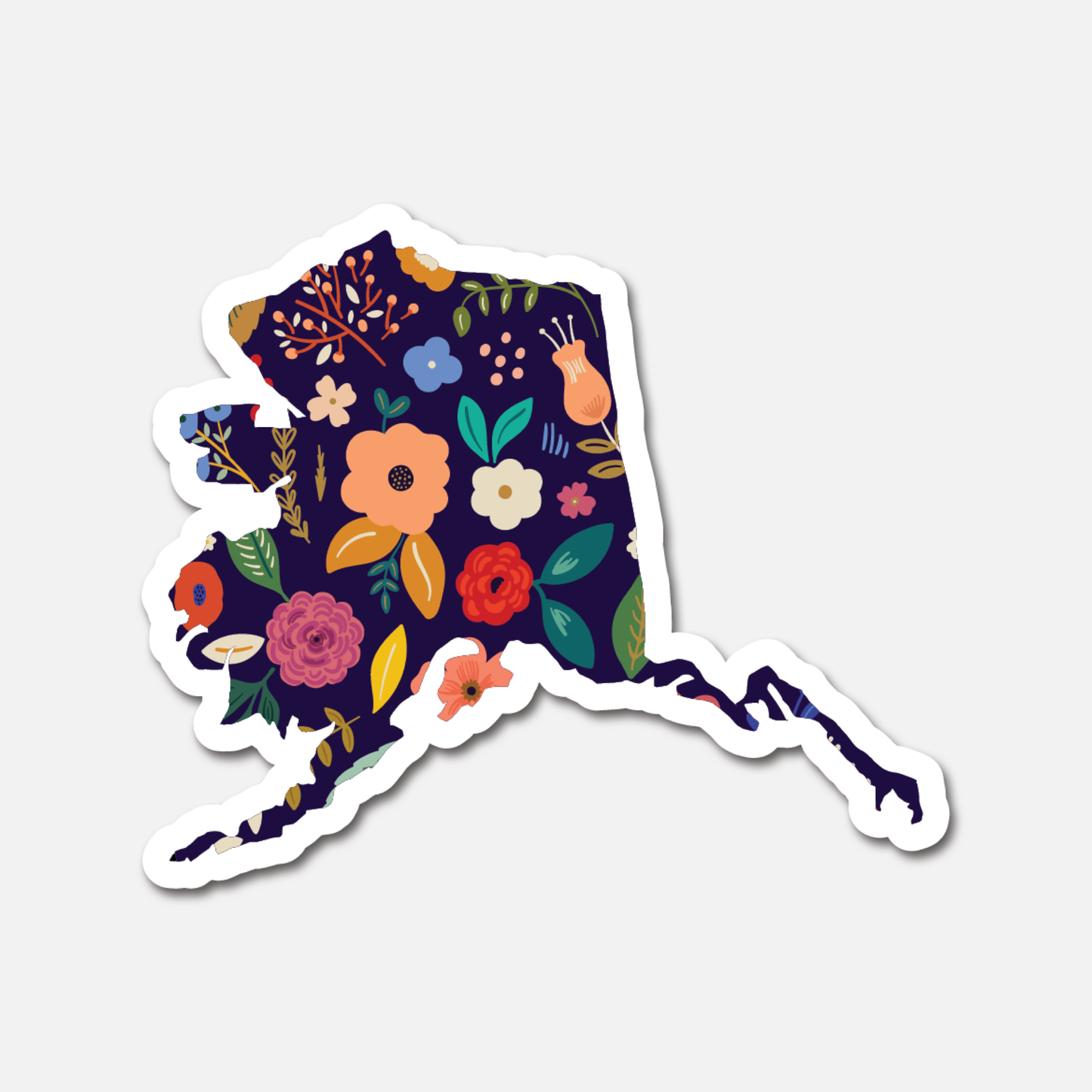 Alaska Navy Floral State Sticker | Stylish Alaska Floral Sticker