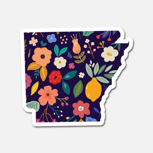 Arkansas Navy Floral State Sticker | Elegant Arkansas Floral Sticker