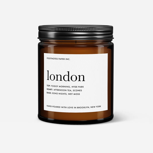 London Candle woody aromatic candle inspired by foggy Hyde Park and afternoon tea