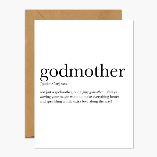 Will You Be My Godmother Card with a sweet definition of godmother