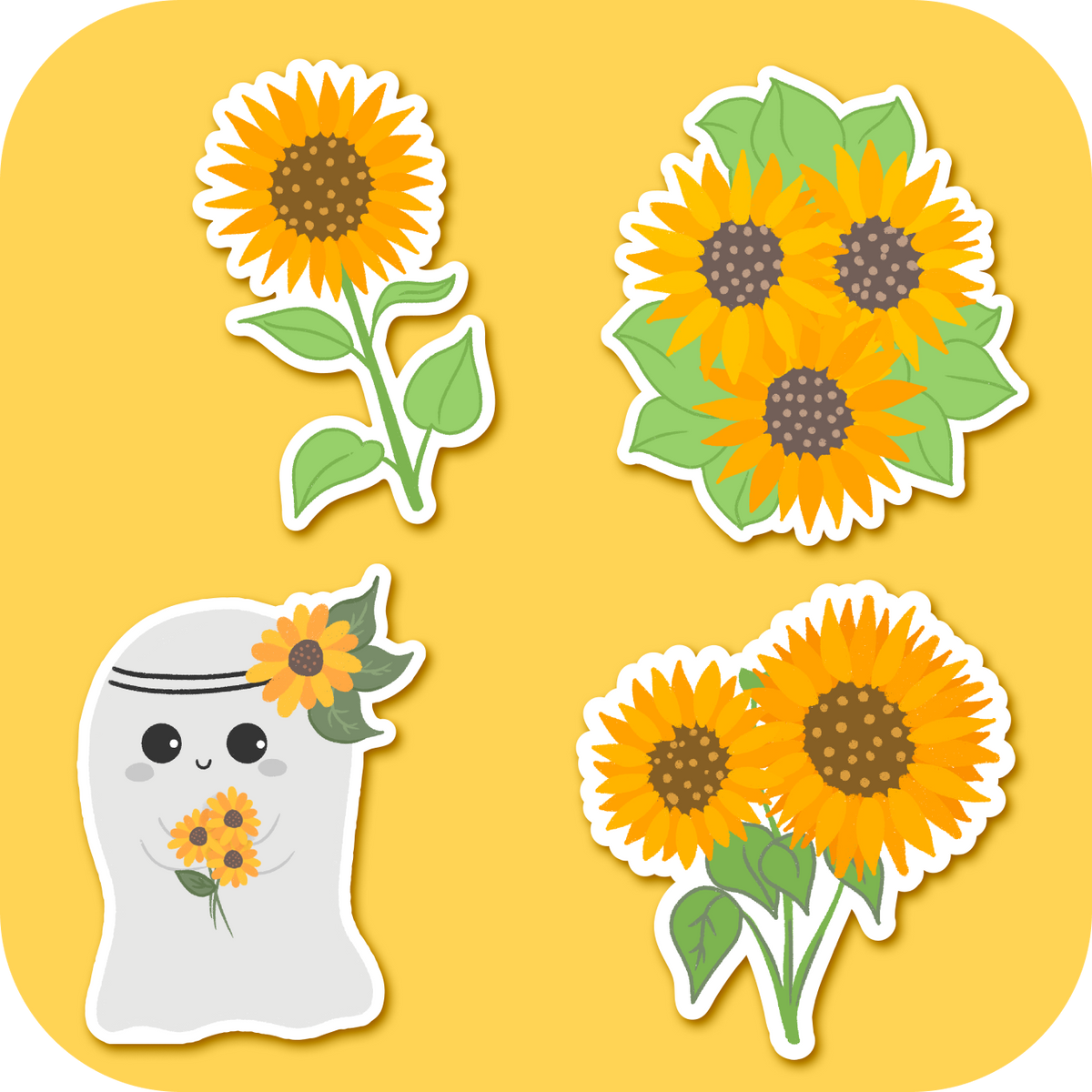 Sumflower Sticker Sunflower Stickers – Waterproof & Hand-Drawn Vinyl Stickers – Footnotes ...