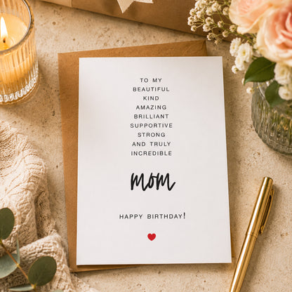 To My Mom Birthday Card | Minimalist Birthday Card for Mom