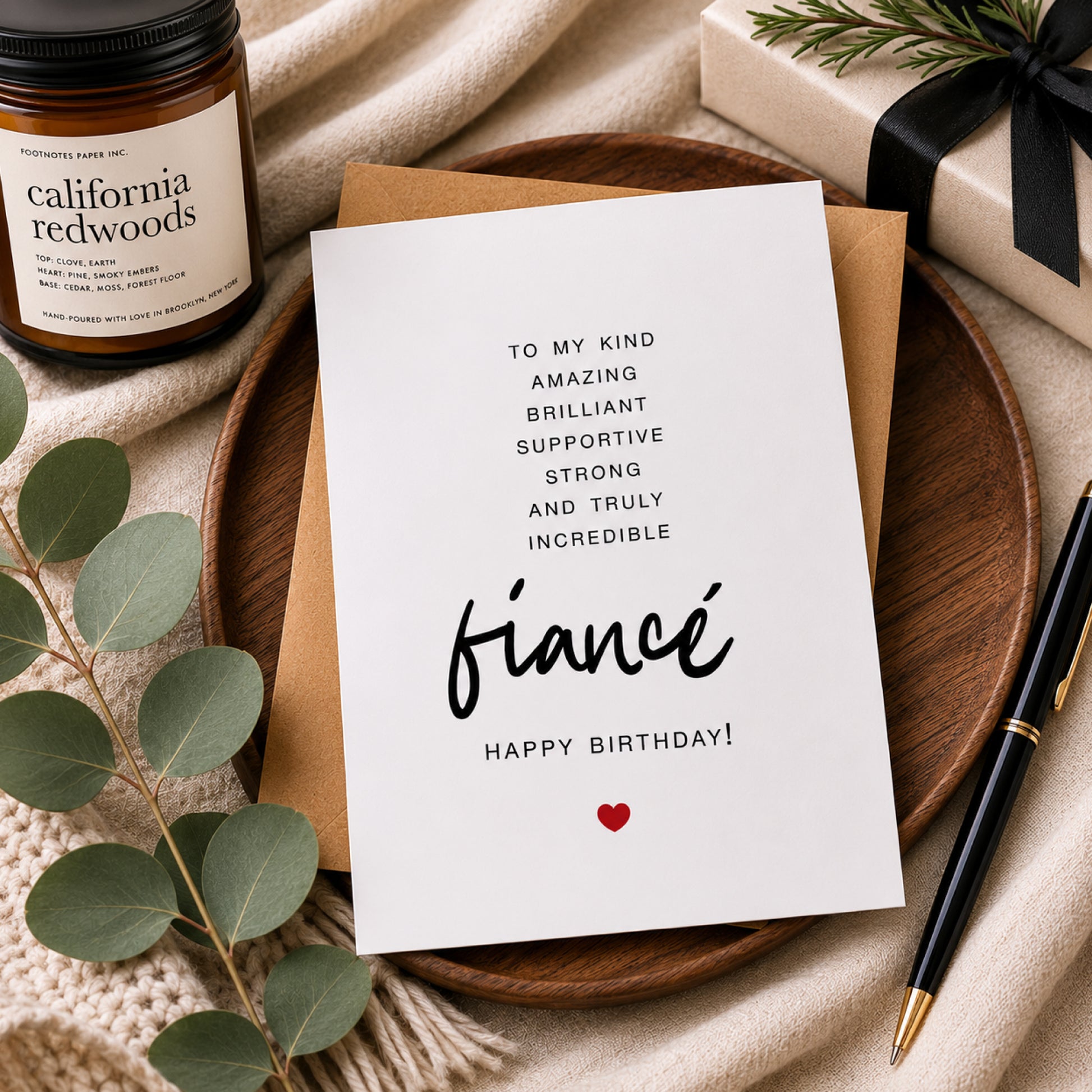 A heartfelt minimalist birthday card for your fiancé featuring elegant typography, a red heart, and blank interior for your personal message.