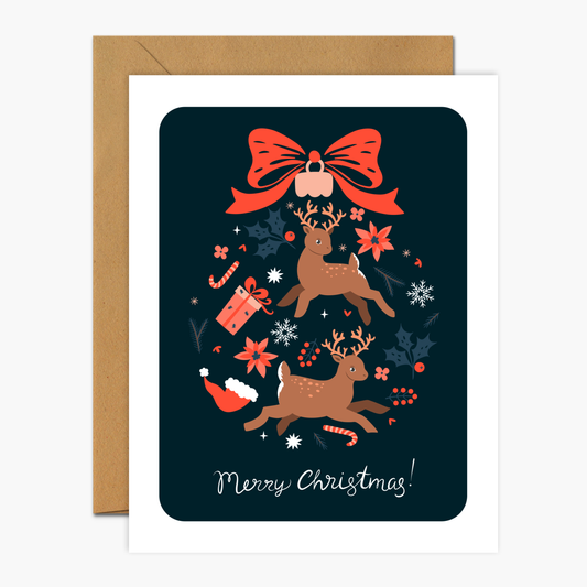 Merry Christmas Prancing Deer Christmas Greeting Card | Footnotes Paper