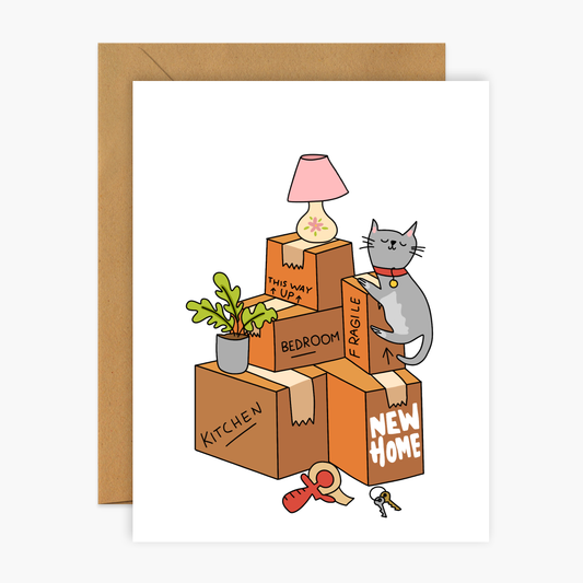 New Home - Stack of Boxes Congrats Greeting Card | Footnotes Paper