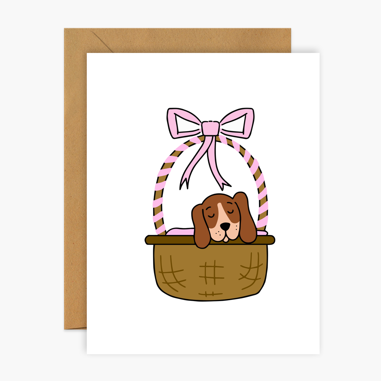 Puppy In A Pink Basket Baby Greeting Card | Footnotes Paper