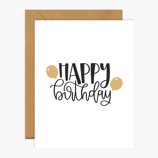 Happy Birthday Gold Balloons Birthday Greeting Card | Footnotes Paper