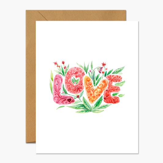 Love Watercolor Typography Valentine's Day Greeting Card | Footnotes Paper