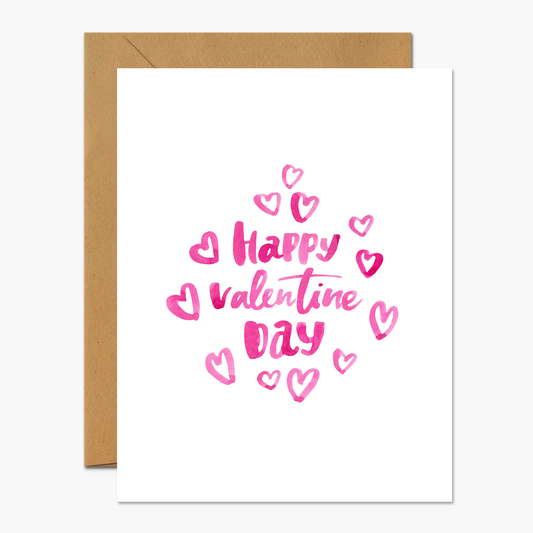 Happy Valentine's Day Pink Watercolor Valentine's Day Greeting Card | Footnotes Paper