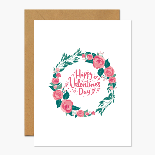 Happy Valentine's Day Floral Wreath Valentine's Day Greeting Card | Footnotes Paper
