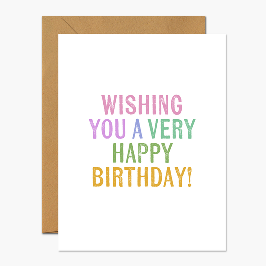 Wishing You A Very Happy Birthday Block Print Birthday Greeting Card | Footnotes Paper