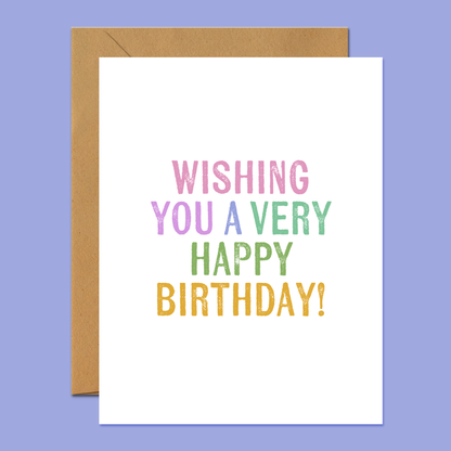 Wishing You A Very Happy Birthday Block Print Card