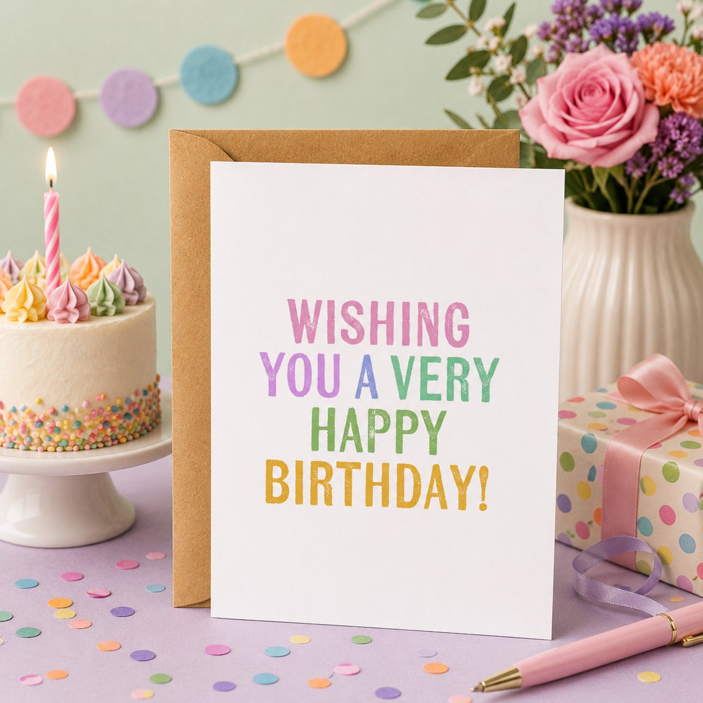 Wishing You A Very Happy Birthday Block Print Card