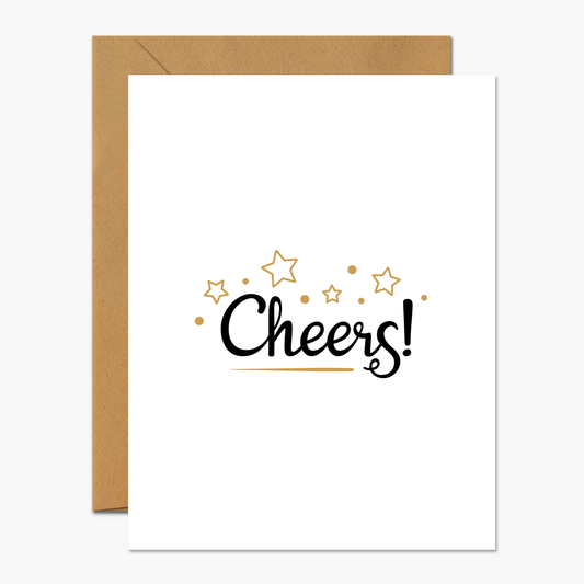 Cheers Black and Gold Stars Congrats Greeting Card | Footnotes Paper